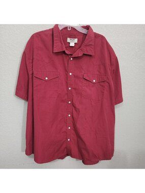 Duke Haband Mens 3X Snap-Front Short Sleeve Shirt Red maroon Classic Western Sty